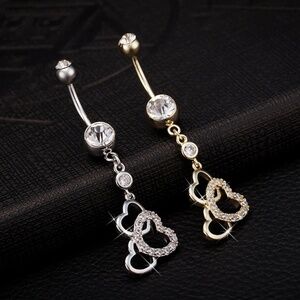 Crystal Triple Heart Gold/Silver Belly Ring